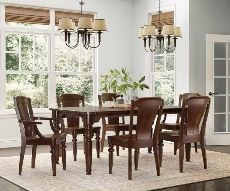 Traditional Amish dining room set with rich wood finish